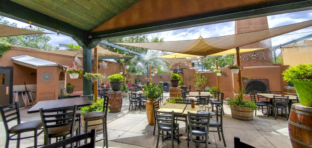 D.H. Lescombes Winery & Bistro is one of the restaurants with a patio in Albuquerque. This is their West Patio, one of two on the property.