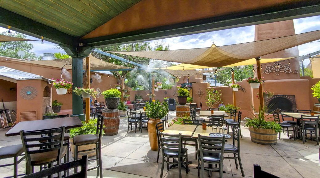 D.H. Lescombes Winery & Bistro is one of the restaurants with a patio in Albuquerque. This is their West Patio, one of two on the property.