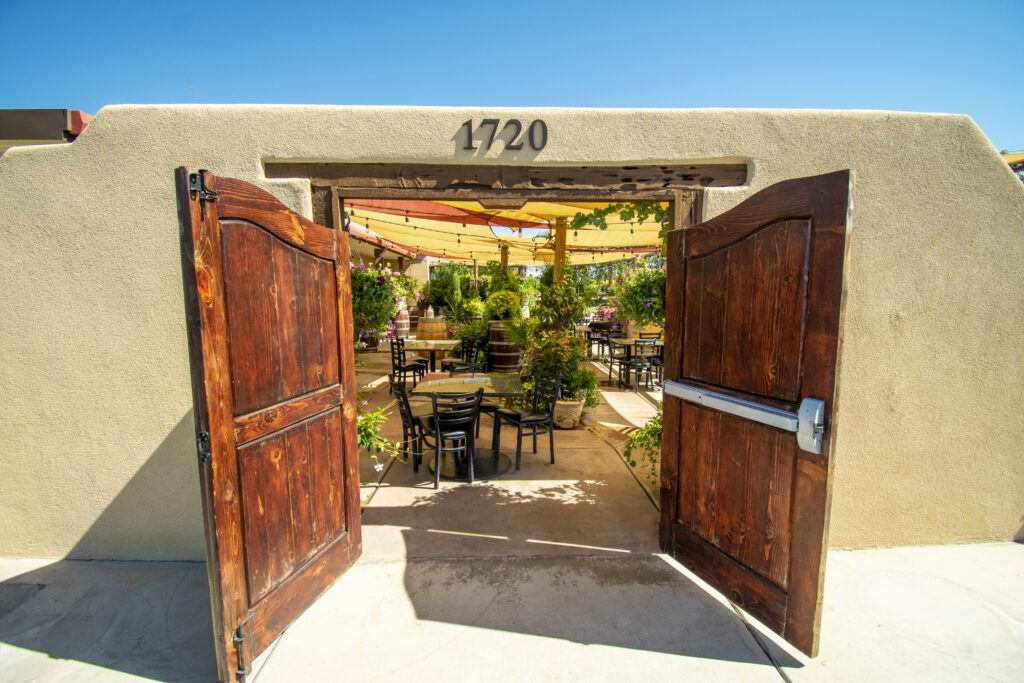 entrance to our D.H. Lescombes Winery & Bistro patio dining area in Las Cruces