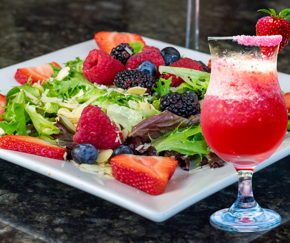 Summer Berry Salad paired with our Frosé, a frozen Rosé wine cocktail